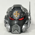 1:1 Wearable Space Soldier Crusader Helmet Prop - Handcrafted Battle-Damaged Power Armor Headgear with Red Lenses & Gold Cross Emblem