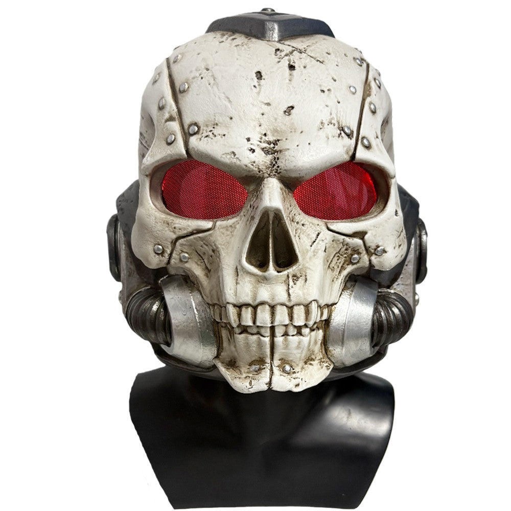 1:1 Wearable Skull Space Soldier Helmet Prop - Handcrafted Bone White Power Armor Headgear with Red Lenses