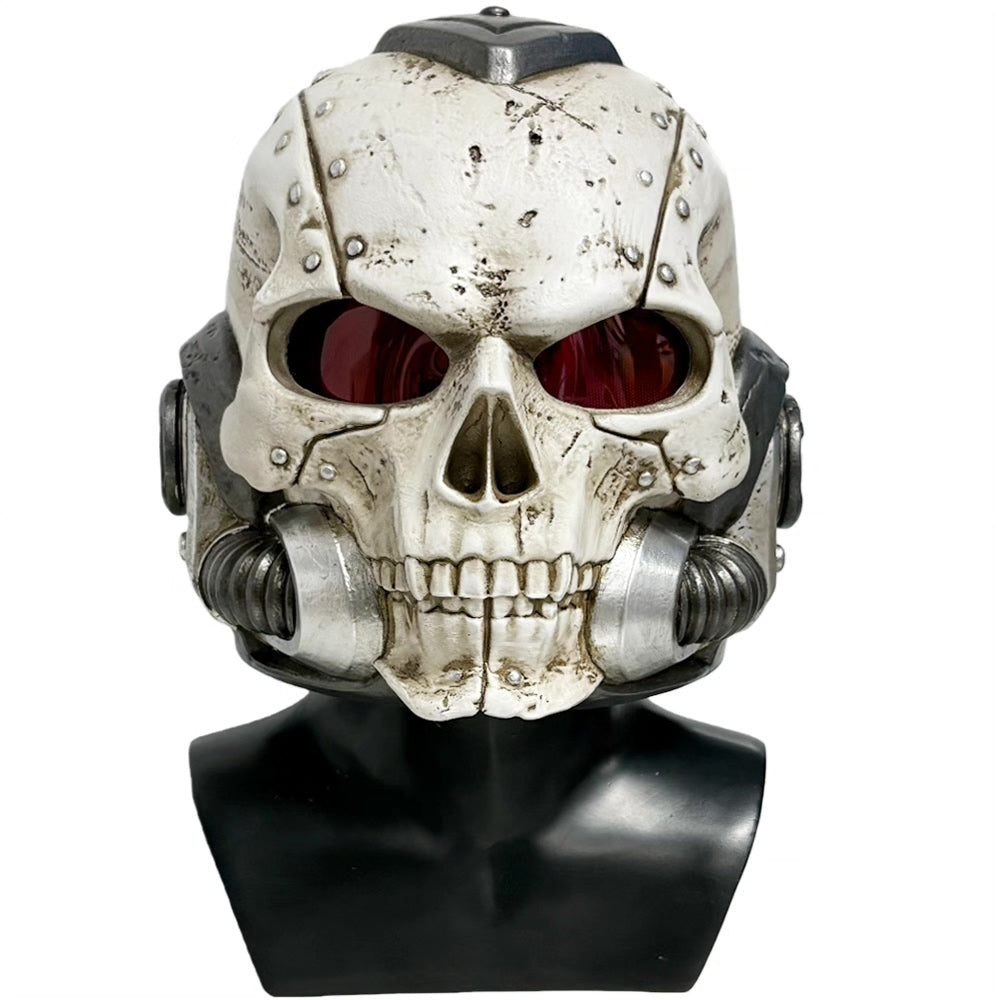 1:1 Wearable Skull Space Soldier Helmet Prop - Handcrafted Bone White Power Armor Headgear with Red Lenses