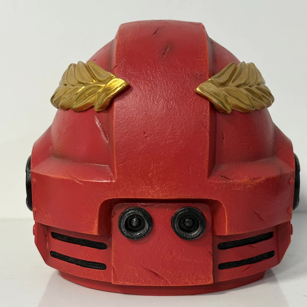 1:1 Wearable Blood Space Soldier Helmet Prop - Handcrafted Red Power Armor Headgear with Green Lenses & Gold Blood Drop Crest